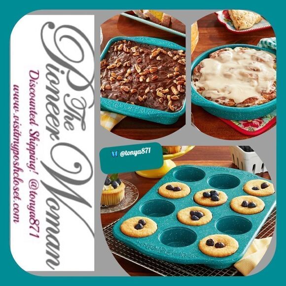 🦋 Free Gift W/ Purchase! 🦋 New Pioneer Woman Sunrise Teal Speckle Baking Lot - Picture 1 of 10
